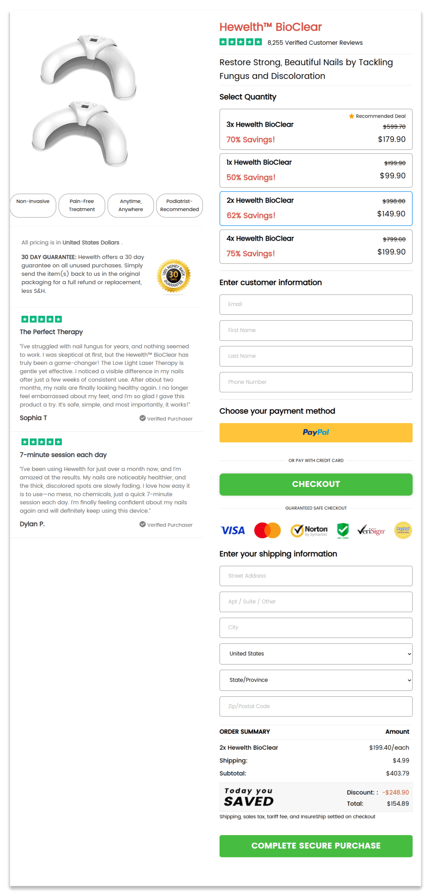 Hewelth BioClear secure checkout page
